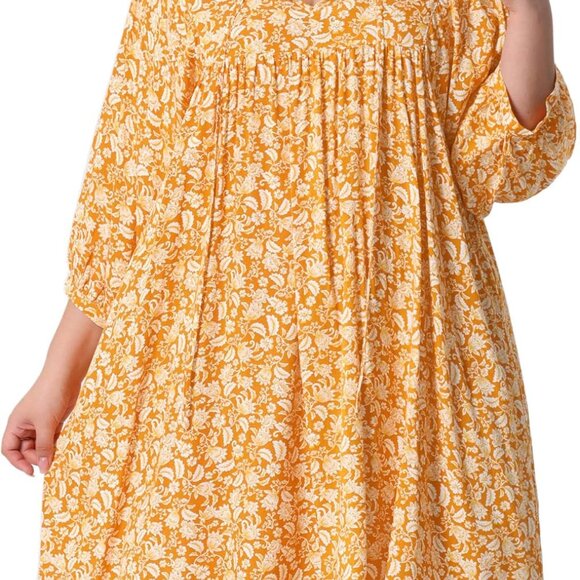 Plus Size Womens Summer Dress Floral Babydoll Midi V-Neck Flowy - Picture 1 of 5